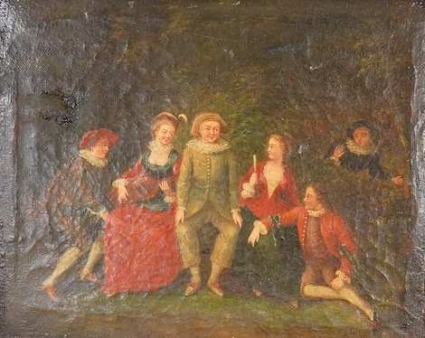 19th century, Continental School, Group of courtiers and a musician, unsigned, oil on canvas, gilt frame, 24 x 29cm